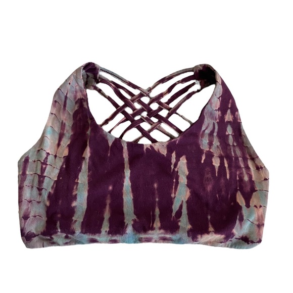 DIA tie dye sports bra cross back hippie 70s print purple medium yoga athletic - Picture 1 of 8